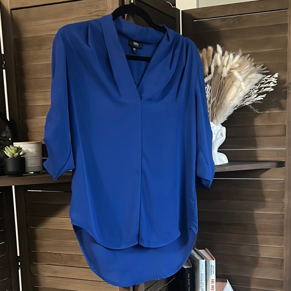 Mossimo Supply Co Blue Asymmetrical Blouse with Cuffed Sleeves